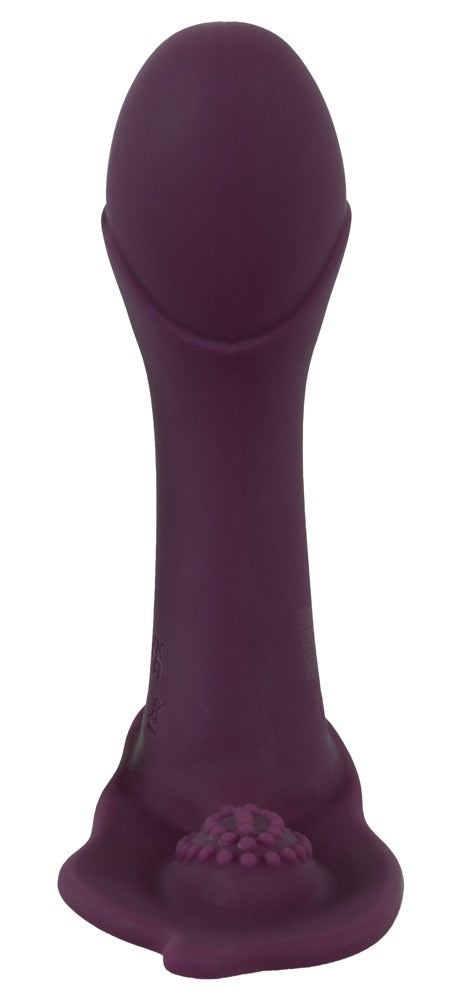 beau cœur ARIVA Triple Vibrator in Dunkelviolett – frontale Produktansicht mit abgerundeter Spitze und Standfuß