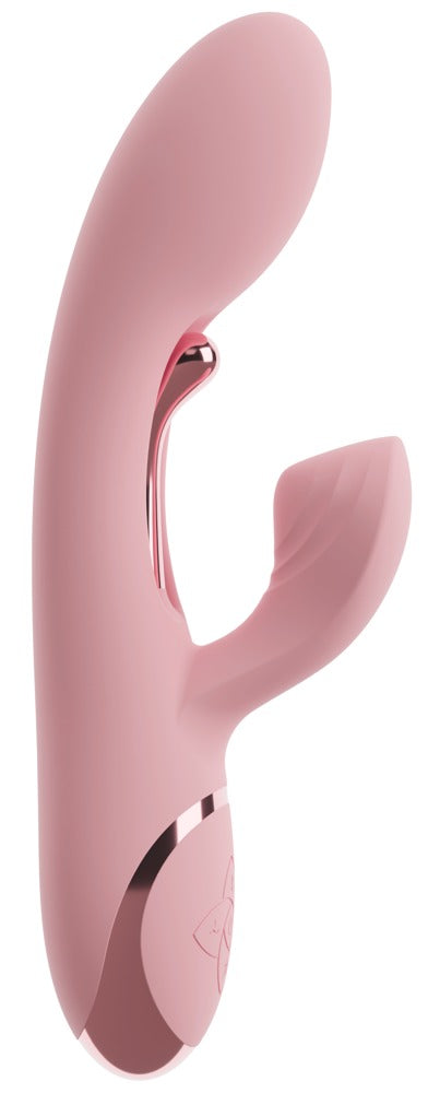 beau cœur AVENOR G-Spot Rabbit Vibrator in Altrosa – Seitenansicht mit gebogenem Schaft und seitlichem Stimulationsarm