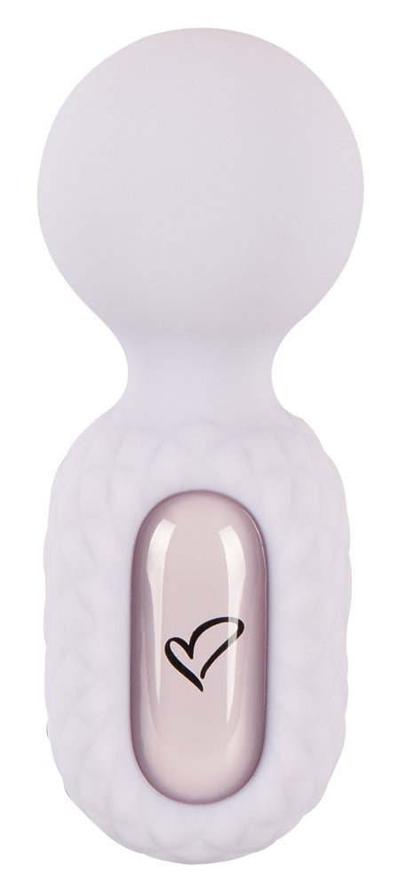 beau cœur CELORO Mini Wand in Helllila – Frontansicht mit rundem Massagekopf und Bedienelement am Griff
