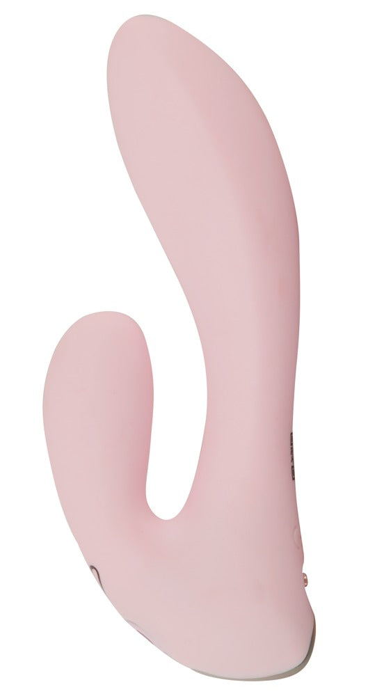 beau cœur CERYA Mini Rabbit Vibrator in Rosa – Seitenansicht mit gebogenem Schaft und ausgeprägtem seitlichem Stimulationsarm