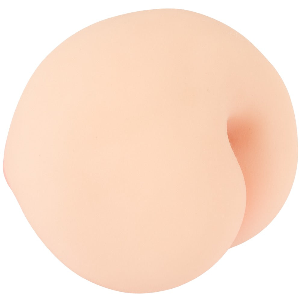 Seitliche Produktansicht des beau cœur FELYRA Peach Masturbators aus weichem hautähnlichem Nature Skin TPE
