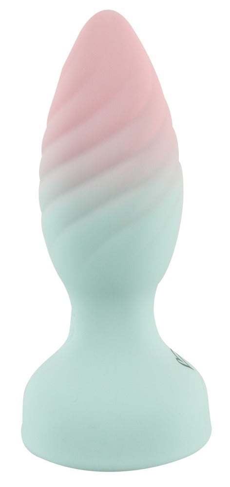 beau cœur JUVELA Analvibrator in Mint-Rosa – rückseitige Produktansicht mit konischer Form und breitem Sockel