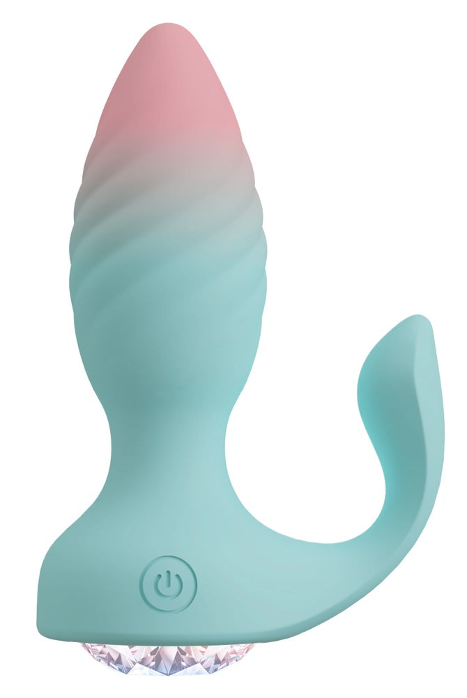 beau cœur JUVELA Analvibrator in Mint-Rosa – Seitenansicht mit konisch geformtem Schaft, breitem Sockel und seitlichem Außen-Stimulator