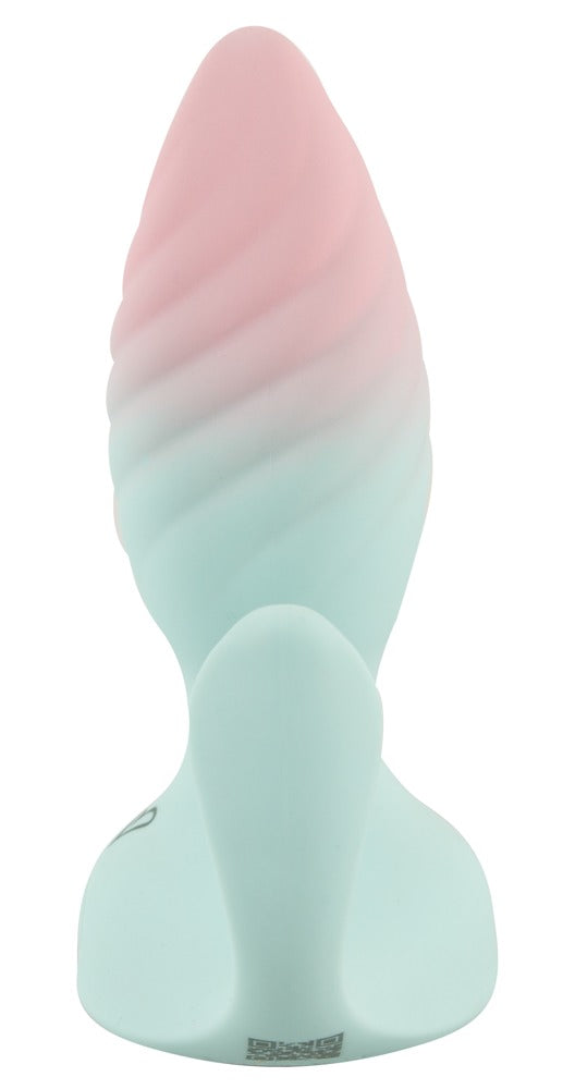beau cœur JUVELA Analvibrator in Mint-Rosa – weitere Seitenansicht mit seitlichem Außen-Stimulator und breiter Basis
