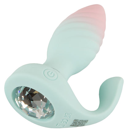 beau cœur JUVELA Analvibrator – Detailansicht der Unterseite mit transparentem Sockel und dekorativer Füllung