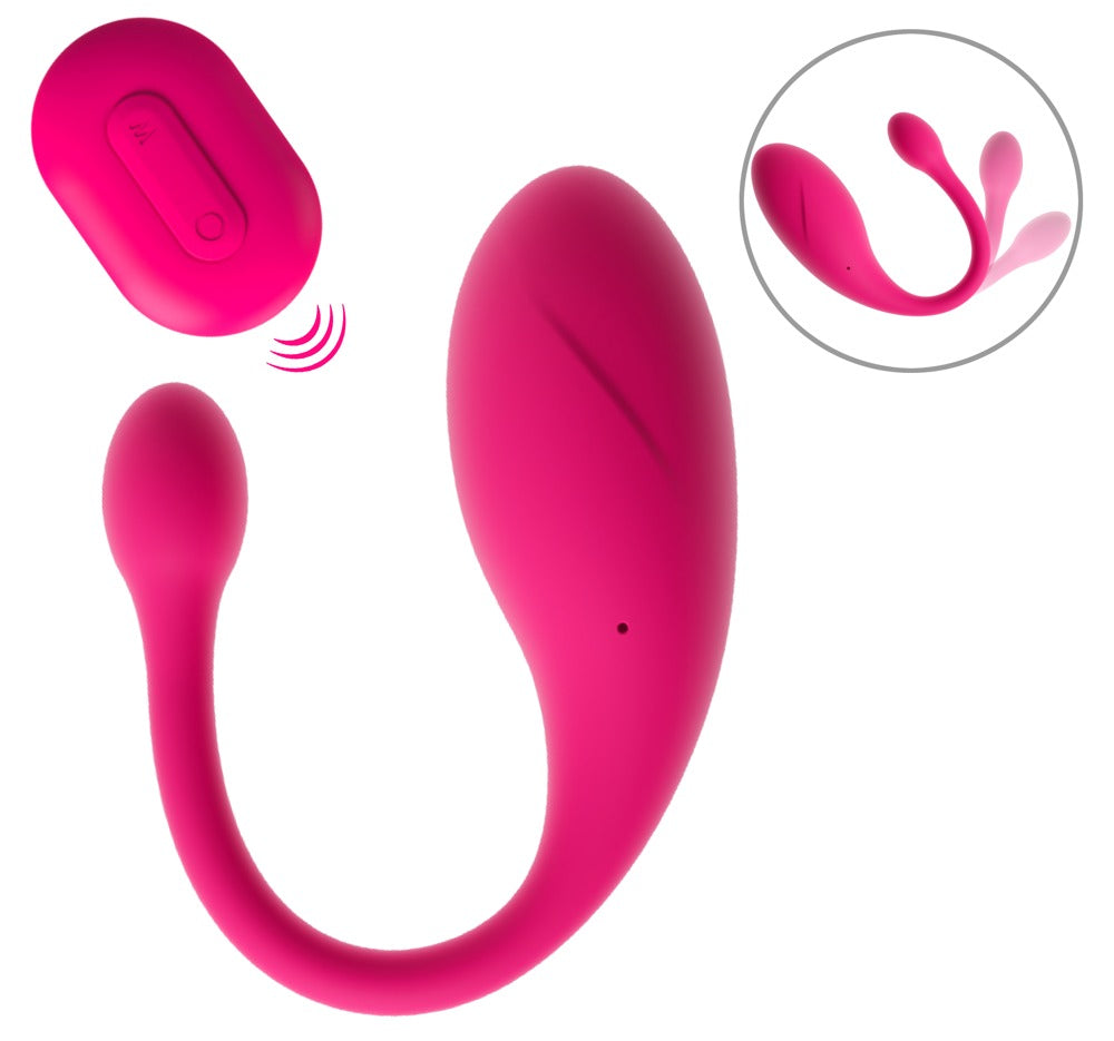 beau cœur KORAL Vibro-Liebeskugel in Pink – Produktübersicht mit Fernbedienung, Rückholschlaufe und Detailansicht der flexiblen Form