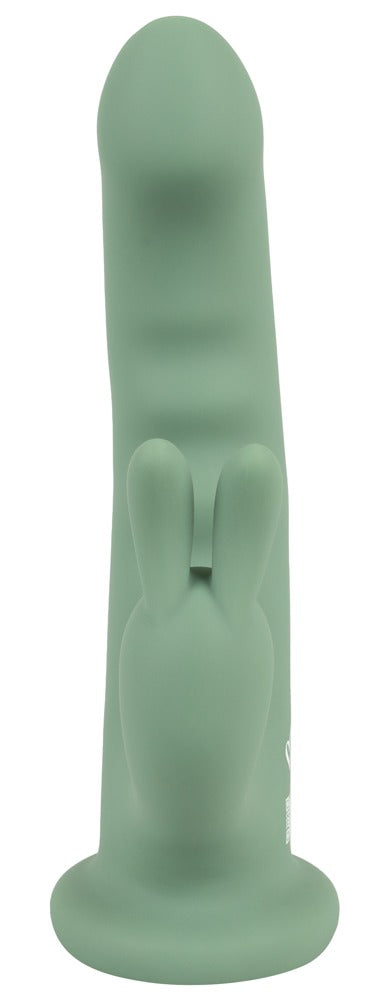 beau cœur LUVIO Rabbit Vibrator in Grün – Frontansicht mit strukturiertem Schaft, Stimulationsarm und breitem Saugfuß