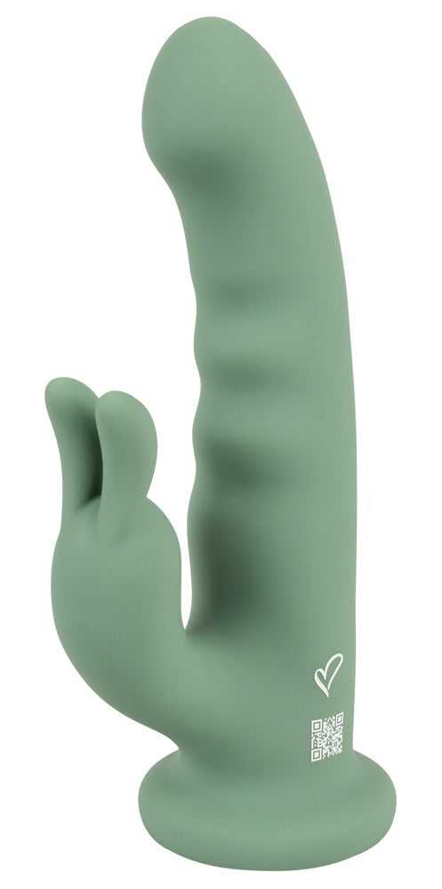 beau cœur LUVIO Rabbit Vibrator in Grün – weitere Frontansicht mit deutlich sichtbarem seitlichem Stimulationsarm