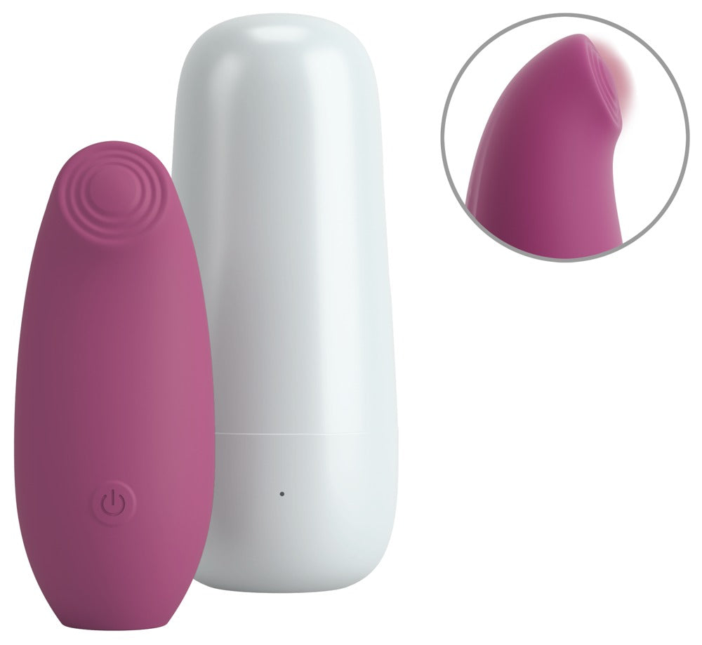 beau coeur OMINO Thumping Stimulator in Pink mit weißem mobilem Ladecase in der Hauptansicht