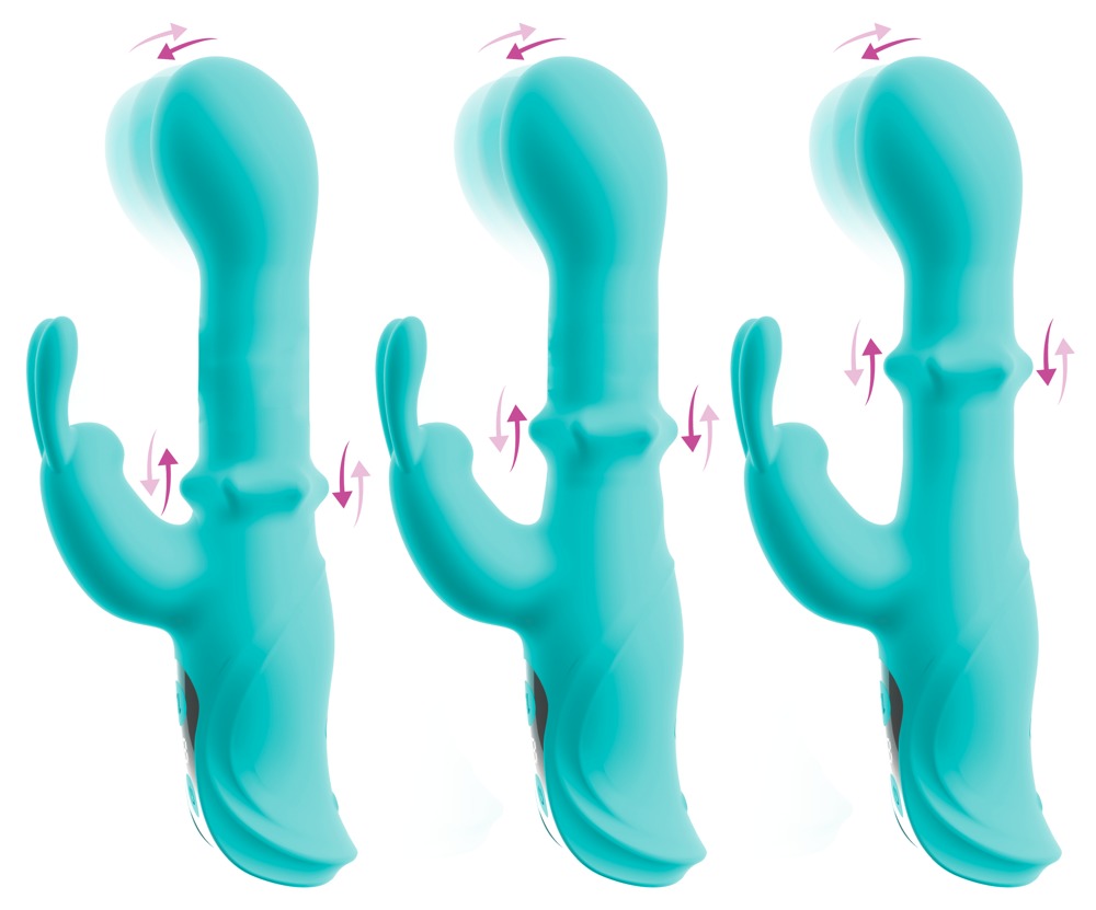 beau coeur ORIVEN Rabbitvibrator in mehreren Ansichten zur Darstellung der Nodding- und Slide-Ring-Bewegung