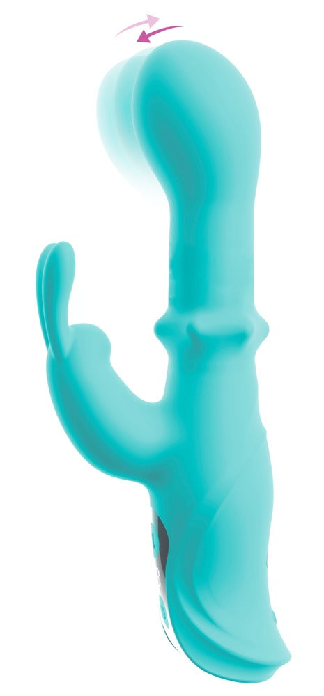 beau coeur ORIVEN Rabbitvibrator in Rückansicht mit schlanker Silikonform und schwarzem Bediengriff