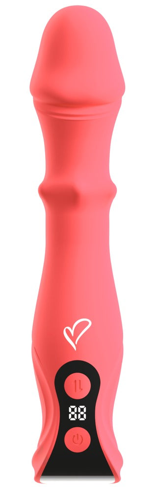 beau coeur ORYVIA Vibrator in Pink in Vorderansicht mit strukturiertem Schaft und ergonomischem Bediengriff