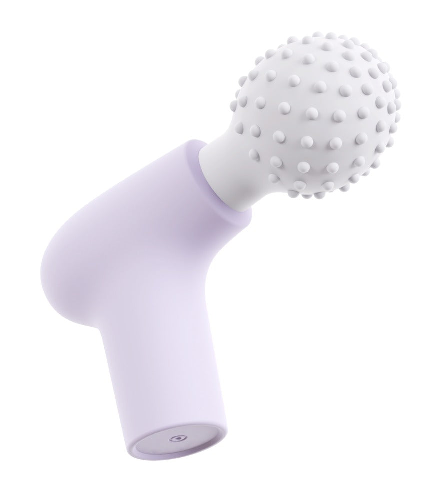 beau cœur RIONEX Mini Massager in Lila – große Produktansicht mit abgewinkeltem Griff und rundem Massagekopf mit feinen Noppen