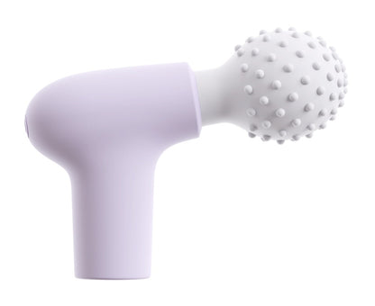 beau cœur RIONEX Mini Massager in Lila – Seitenansicht mit ergonomisch abgewinkeltem Griff und genopptem Massagekopf