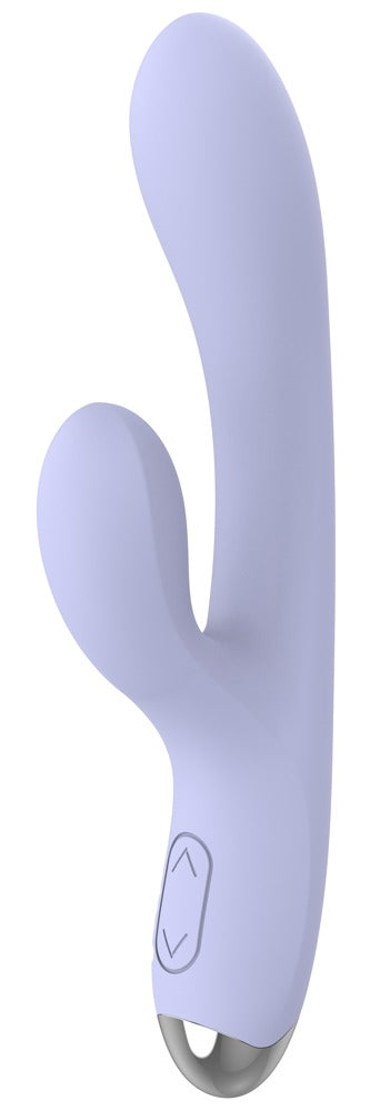 beau cœur RIVANO Curved Rabbit Vibrator in Lila – Seitenansicht mit geschwungenem Schaft und seitlichem Stimulationsarm