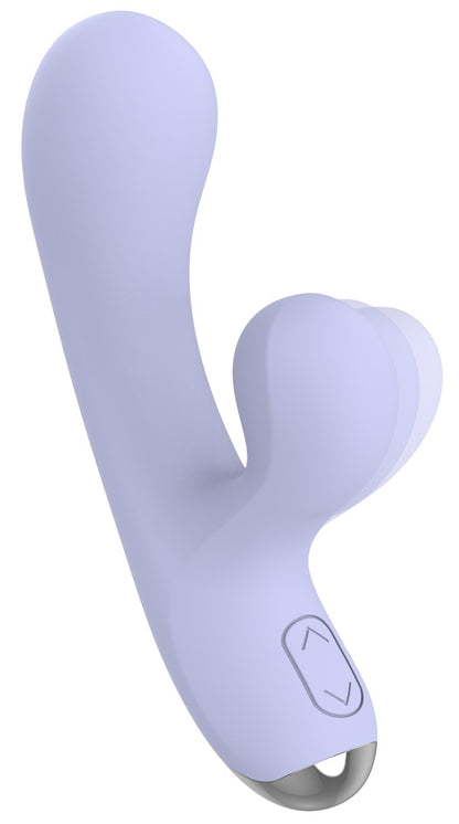 beau cœur RIVANO Curved Rabbit Vibrator in Lila – Detailansicht des gebogenen Schafts und seitlichen Stimulationsarms