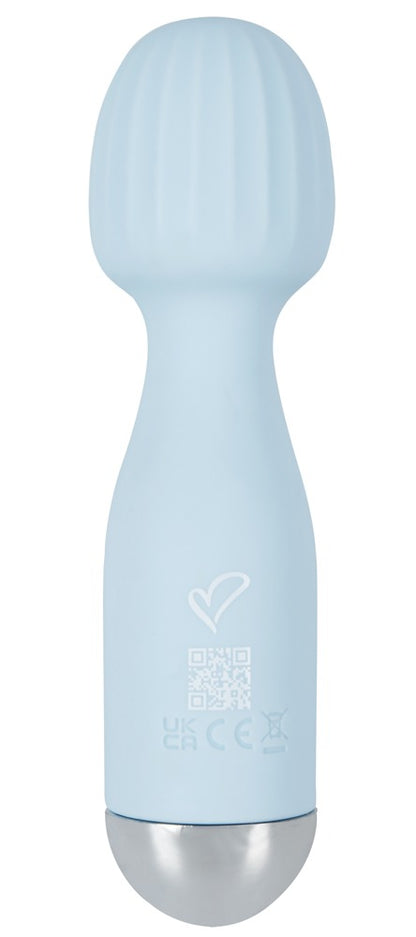 beau cœur VANYOR Mini Wand Massager in Hellblau – seitliche Produktansicht mit kompaktem Griff und Massagekopf