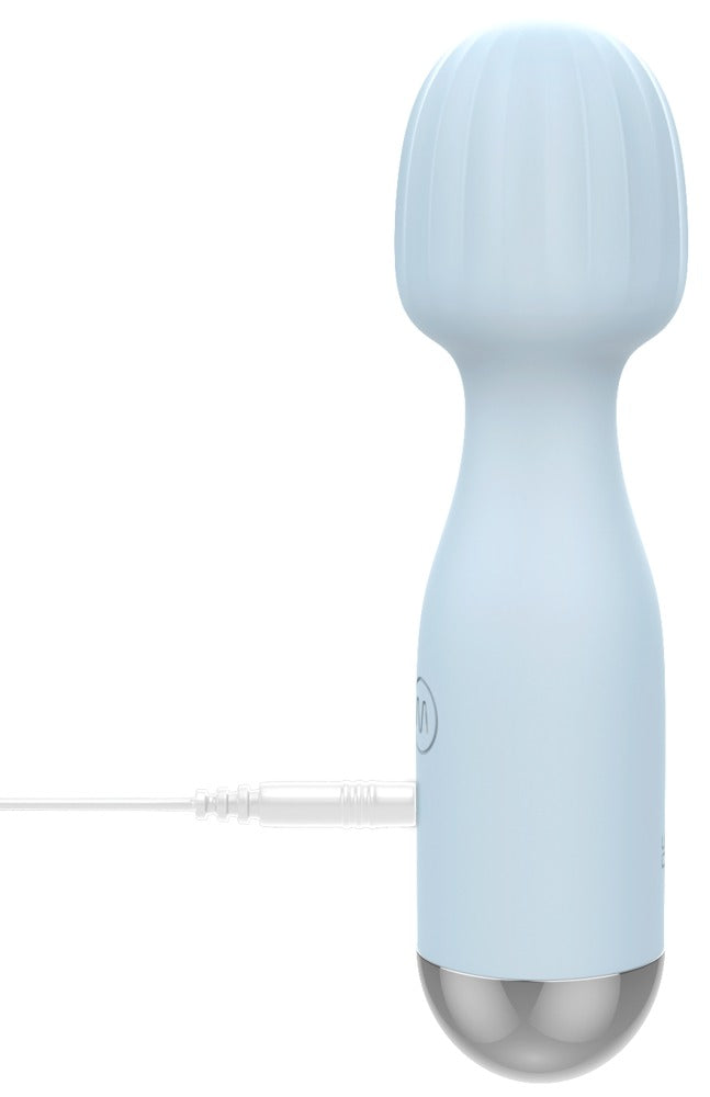 beau cœur VANYOR Mini Wand Massager in Hellblau – aufrecht stehende Produktansicht mit rundem Massagekopf