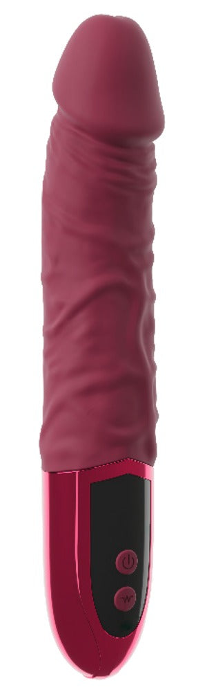 beau coeur VARELO realistischer Naturvibrator in Rot in Hauptansicht mit ausgeformter Eichel, strukturierter Oberfläche und schwarzem Bedienbereich