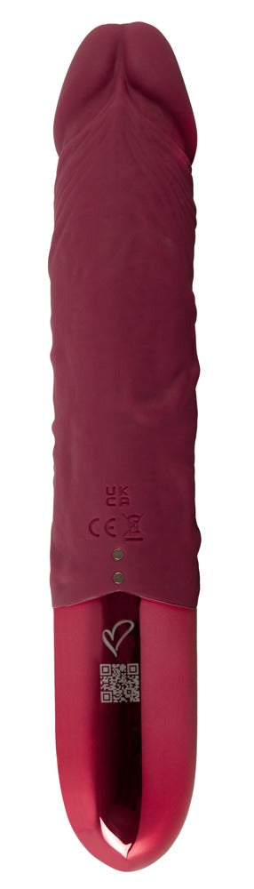 beau coeur VARELO Naturvibrator in schmaler Seitenprofilansicht mit realistischer Form und roter Silikonoberfläche
