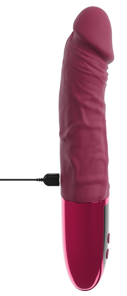 beau coeur VARELO Naturvibrator in Rot mit angeschlossenem USB-Ladekabel zur Darstellung der wiederaufladbaren Funktion