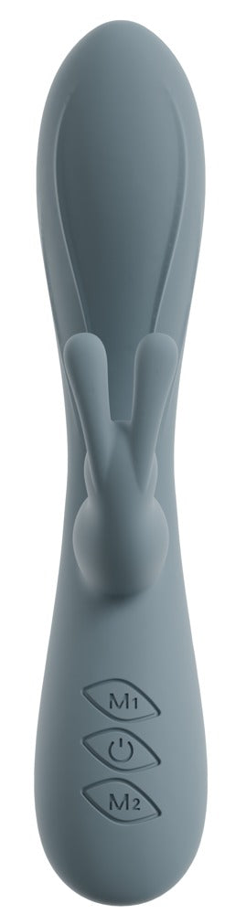 beau cœur VELINA Rabbit Vibrator in Dunkelgrau – Frontansicht mit schlankem geschwungenem Schaft und seitlichem Stimulationsarm