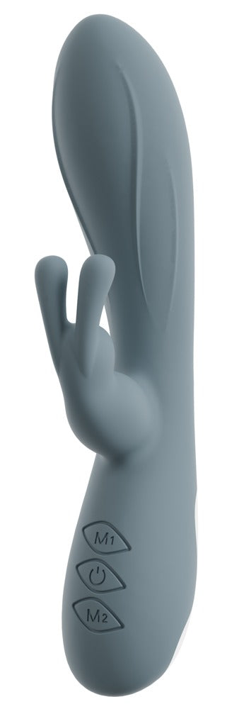 beau cœur VELINA Rabbit Vibrator in Dunkelgrau – Rückansicht mit schlanker geschwungener Form und sichtbarem Stimulationsarm