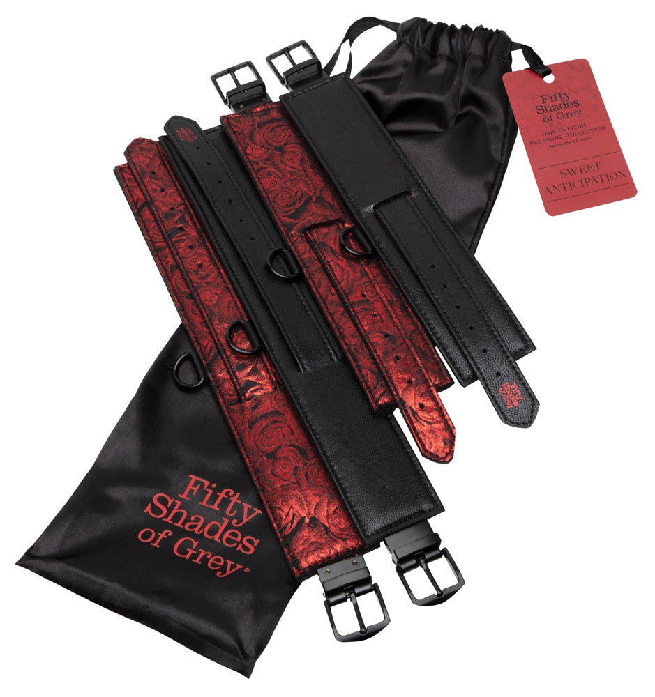 Komplettes Bettfessel-Set mit Gurtkreuz und vier Manschetten