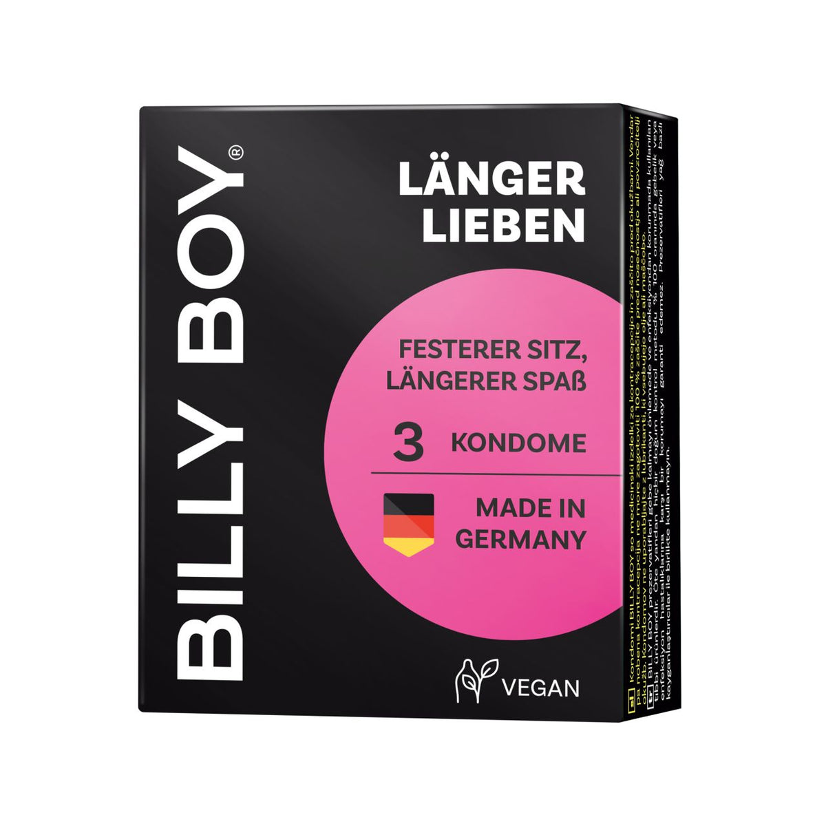 BILLY BOY Länger Lieben Kondome 52 mm – Packungsansicht der Kondome mit integriertem Ring