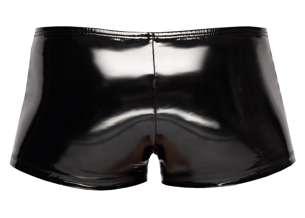 Schwarze Black Level Biker-Lack-Pants mit Steppungen in der Rückansicht