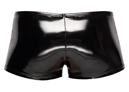 Schwarze Black Level Biker-Lack-Pants mit Steppungen in der Rückansicht