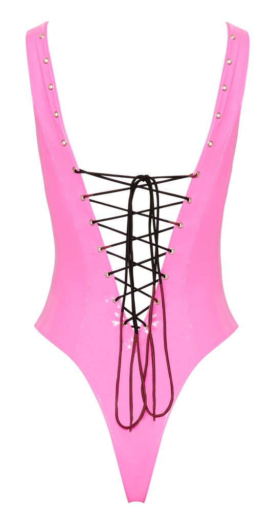 Pinker Black Level Lack-Body mit variabler Schnürung in der Rückansicht