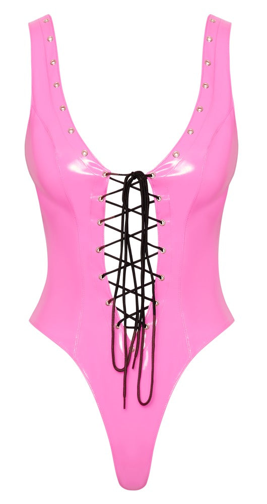 Pinker Black Level Lack-Body mit variabler Schnürung in der Vorderansicht