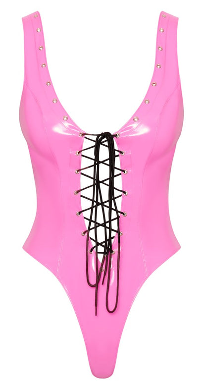 Pinker Black Level Lack-Body mit variabler Schnürung in der Vorderansicht