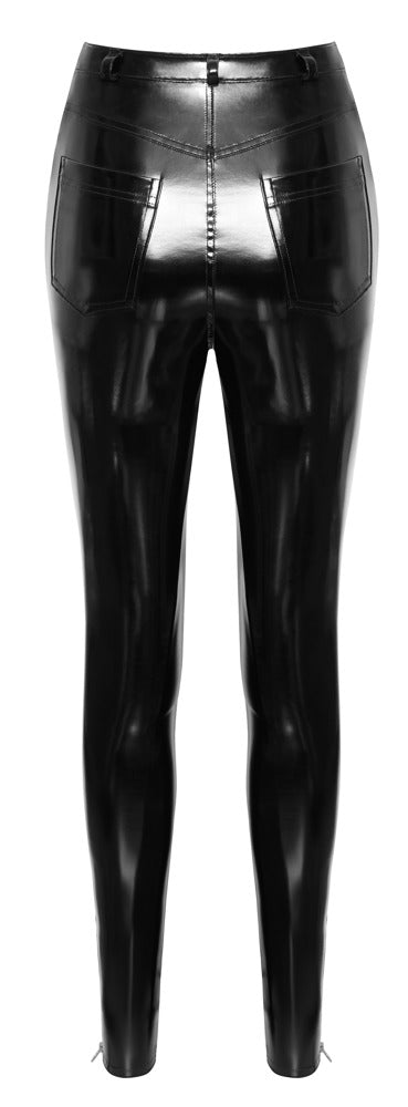 Schwarze Black Level Lack-Hose im 5-Pocket-Style in der Rückansicht