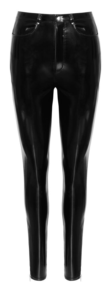 Schwarze Black Level Lack-Hose im 5-Pocket-Style in der Vorderansicht