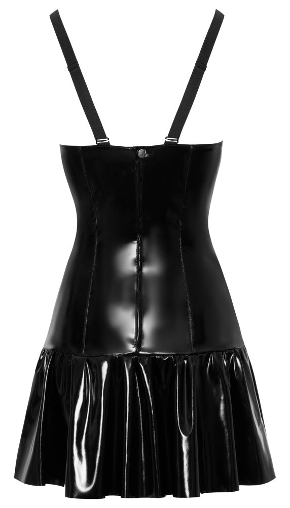 Schwarzes Black Level Lack-Minikleid mit Cups und Stretch-Trägern in der Rückansicht