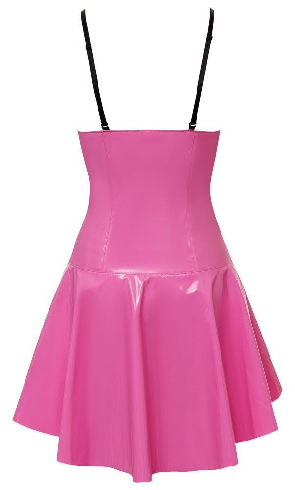 Pinkes Black Level Lack-Minikleid mit asymmetrischem Rock in der Rückansicht