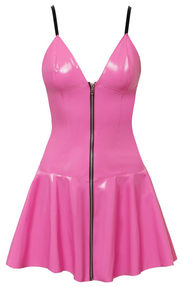Pinkes Black Level Lack-Minikleid mit asymmetrischem Rock in der Vorderansicht