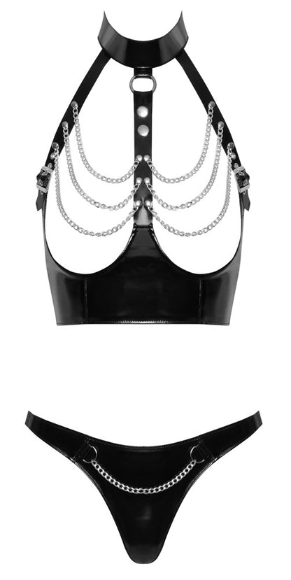 Schwarzes Black Level Lack-Set mit Ouvert-Top und Riostring in der Vorderansicht