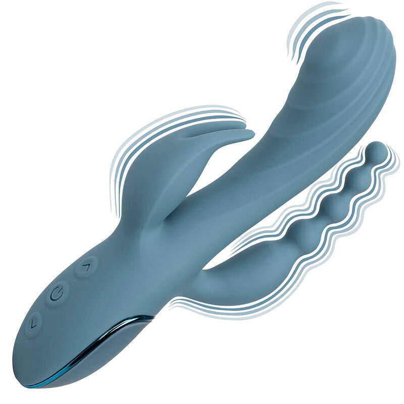 CALEXOTICS III Triple Ecstasy Dreifach-Stimulator mit Darstellung der verschiedenen Vibrationsbereiche