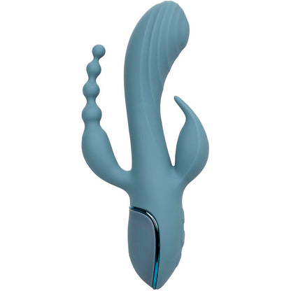 CALEXOTICS III Triple Ecstasy Dreifach-Stimulator in Blau mit drei Stimulationsbereichen in der Vorderansicht