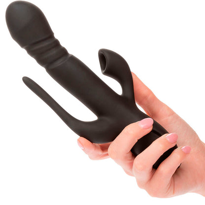 CALEXOTICS III Triple Euphoria Triple-Stimulator in Schwarz mit drei Stimulationsarmen bei der Handhabung