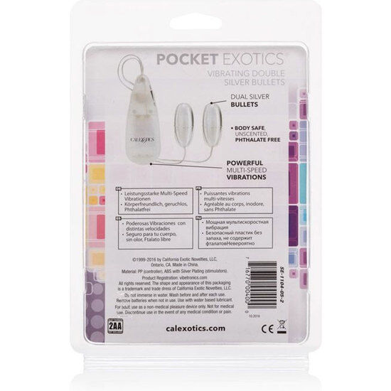 CALEXOTICS Pocket Exotics Double Silver Bullets Originalverpackung mit Produktinformationen auf der Rückseite