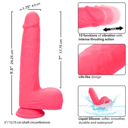CALEXOTICS Studs Rumbling & Thrusting Vibrator mit Produktgrafik zu Maßen und Funktionen