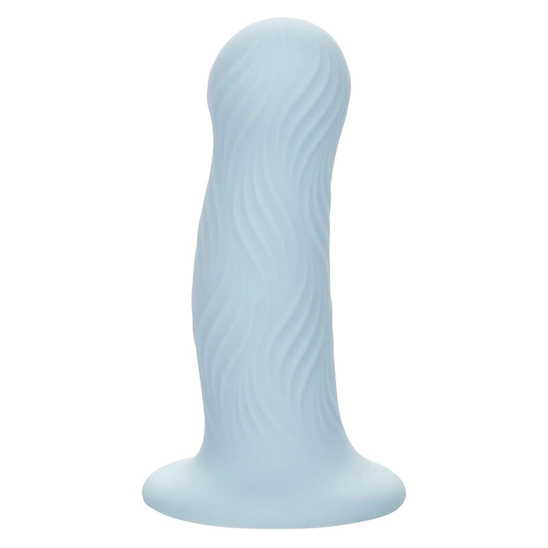 CalExotics Wave Rider Foam Analplug in Hellblau mit ausgeprägter Wellenstruktur in der Seitenansicht