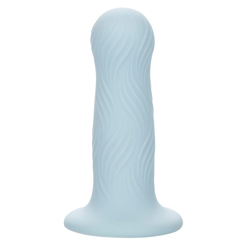 CalExotics Wave Rider Foam Analplug in Hellblau mit strukturierter Oberfläche und breiter Sicherheitsbasis in der Vorderansicht