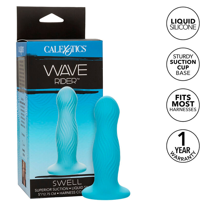 CalExotics Wave Rider Swell Analplug in Türkis mit konturierter Oberfläche und Originalverpackung