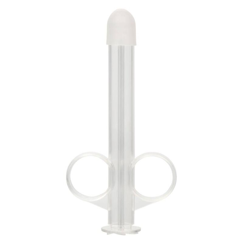 CalExotics XL Lube Tube präziser Gleitgel-Applikator in Transparent mit zwei Fingerringen in der Gesamtansicht