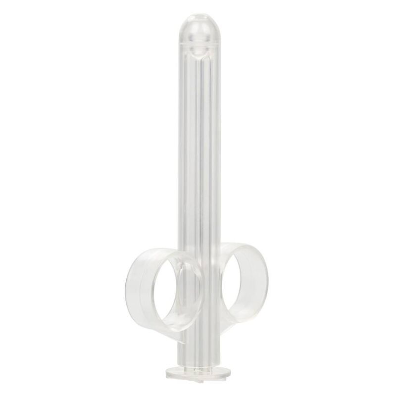 CalExotics XL Lube Tube transparenter Gleitgel-Applikator mit zwei Fingerringen in der Vorderansicht